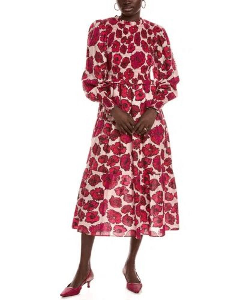 Ro's Garden Pink Floral Long Sleeve Guadalupe Maxi Dress Women's Size Medium